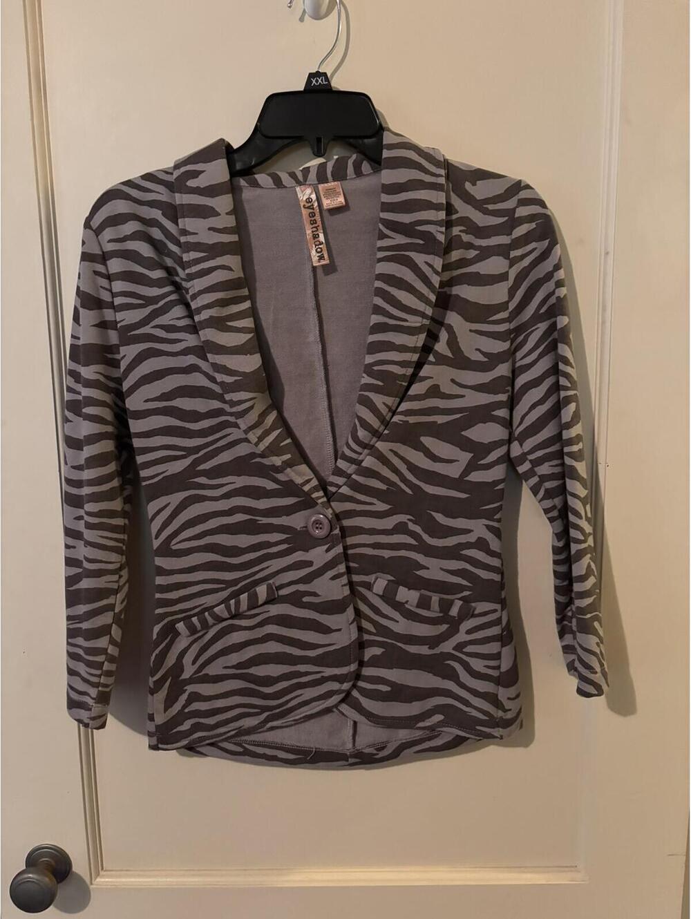 Eyeshadow Zebra Print Knit Blazer Jacket Gray Taupe Size Small